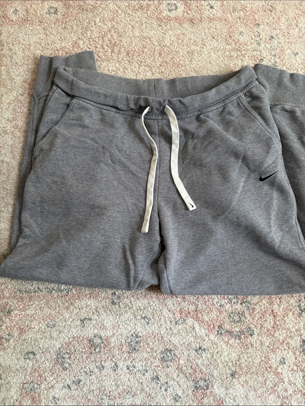 Nike Gray Women's Dri-Fit Joggers with White Drawstring and pockets